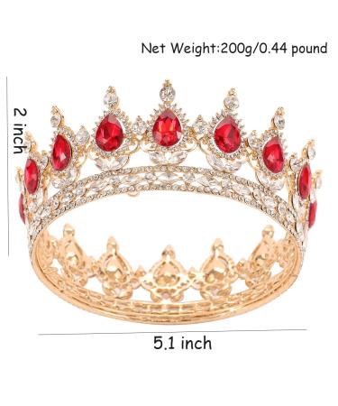 Vintage Royal Queen Teardrop Rhinestone Diadem Tiaras Crown - Gold Red | Wedding Hair Jewelry - Buy Online on GoSupps.com