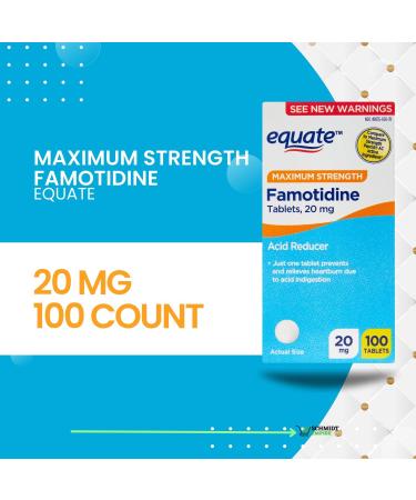 Equate Maximum Strength Famotidine Tablets 20 mg Acid Reducer 100 Count + 1 Card Protector SchmiidtEmpire + Sticker (100) - Buy Online on GoSupps.com
