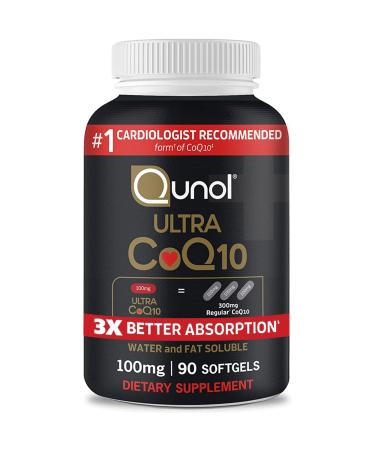 Qunol CoQ10 100mg Softgels Ultra 3X Better Absorption Coenzyme Q10 Supplements - Antioxidant Supplement for Vascular and Heart Health & Energy Production - 3 Month Supply - 90 Count 90 Count (Pack of 1)