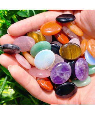 Xiannvxi 10pcs crystals palm stone set oval healing crystals gemsteine amethyst rose quartz obsidian clear quartz polished natural stones crystal color-10pc