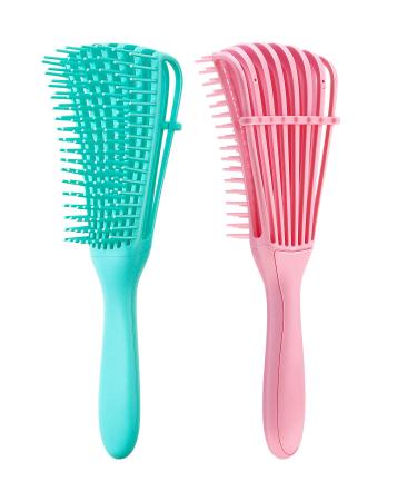 2 Pieces Detangling Brush for Afro America/African Hair Textured 3a to 4c Kinky Wavy/Curly/Coily/Wet/Dry/Oil/Thick/Long Hair  Knots Detangler Easy to Clean (Pink  Green)