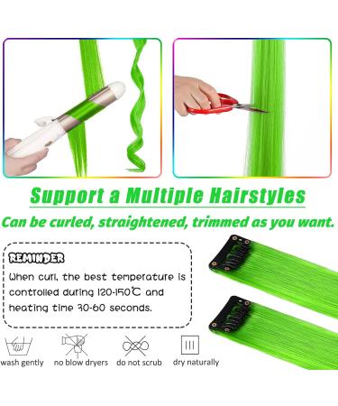 16Pcs Green Clip in Hair Extensions - 22 Inch Colorful Highlights for Women & Girls - Synthetic Hair Accessories for Parties - Buy Online on GoSupps.com
