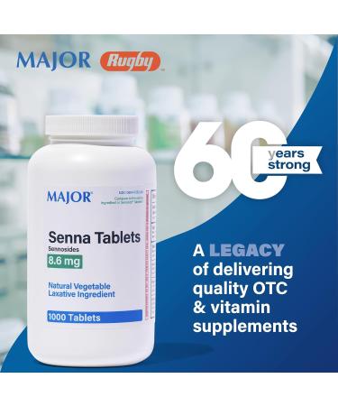 Major Pharmaceuticals Senna 8.6 Mg Natural Vegetable Laxative 1000 Tablets x 3 Packs (3000 Tablets) - Generic Senekot for Effective Relief - Buy Online on GoSupps.com