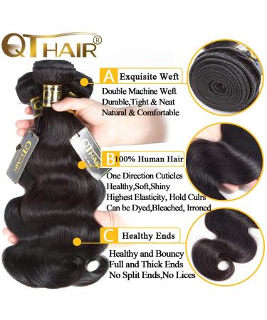 QTHAIR 12A Brazilian Virgin Hair Body Wave 3 Bundle Pack - 16 18 20 inch 300g | Unprocessed Human Hair Extensions - Buy Online on GoSupps.com