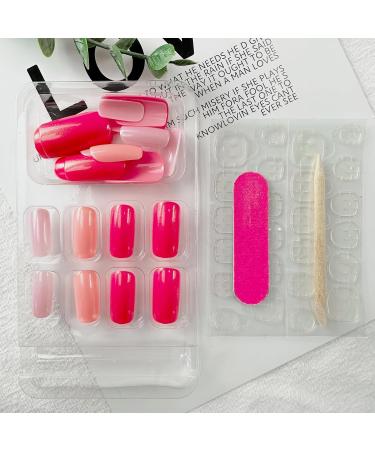 Chrome Pink Press on Nails - Medium Square Full Cover Acrylic Glossy Glue-on Fake Nails - 24pcs Aurora Pearl Flash Design for Women Nail Manicure Kit - Buy Online on GoSupps.com