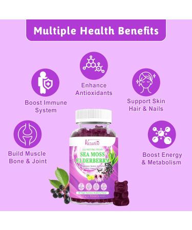 Vegan Sea Moss Gummies with Elderberry, Bladderwrack, Echinacea, Apple Cider Vinegar & More - 60Ct Supplement for Adults & Kids - Blueberry Flavor - Buy Online on GoSupps.com