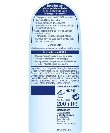 NIVEA Cherry Blossom Oil Milk & Jojoba Oil (1 x 200 ml) Pleasure Care for Normal to Dry Skin Intense Hydration Body Milk 24H - Buy Online on GoSupps.com