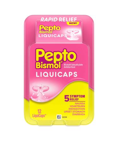 Pepto Bismol LiquiCaps Rapid Relief Nausea, Heartburn, Indigestion, Upset Stomach, Diarrhea, 12 Liquicaps