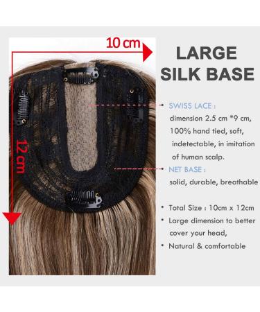 Elailite Real Hair Topper Clip-In Extensions - 45cm Silk Base 130% Dense Remy Hair #4/27 Medium Brown & Dark Blonde - Buy Online on GoSupps.com
