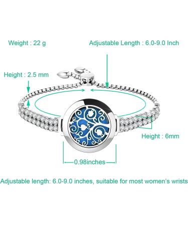 Essential Oil Diffuser Bracelet Set for Women - Aromatherapy Jewelry with 12 Refill Pads - Gift for Mom, Daughter, Girlfriend - Adjustable - Silver - Buy Online on GoSupps.com