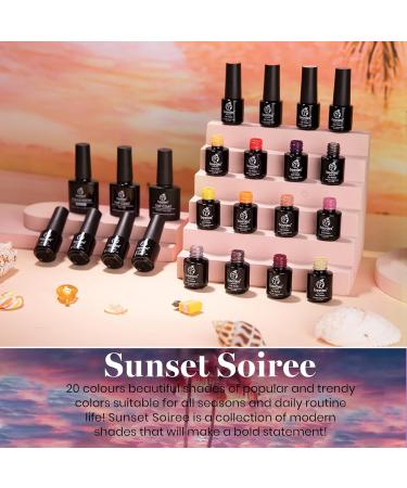 Beetles 20 Pcs Sunset Soiree Gel Nail Polish Set | Fall Winter Gel Polish Kit | Glitter Black Orange-Red Purple Dark Blue Shades | Halloween Nail Art | Top Coat & Base Gel | Gifts for Women - Buy Online on GoSupps.com