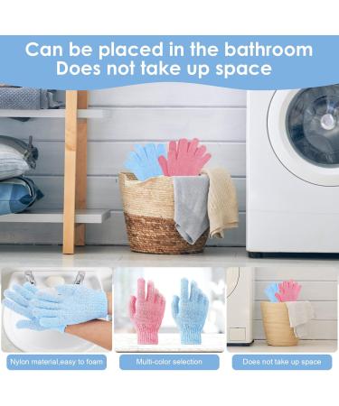 Sibba 2 Pair Exfoliating Bath Gloves - Natural Loofah Shower Wash Gloves for Body & Face Dead Skin Remover - Double Sided Microfiber for Adults & Kids (Pink & Blue - Buy Online on GoSupps.com
