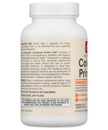 Jarrow Formulas Colostrum Prime Life 400 mg - 120 Veggie Capsules - Includes 30% Immunoglobulin - For Immune Support & Gastrointestinal Health - Up to 120 Servings - Buy Online on GoSupps.com