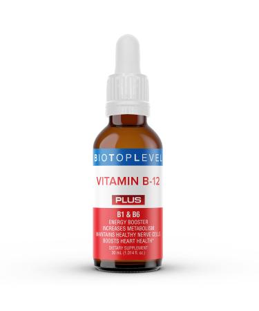 BIOTOPLEVEL Vitamin B12 Liquid Sublingual Drops Plus B1-B6 in Fastest Absorption Way. Best Formula to Support Brain Cells & Nerve Tissue Enhance Red Blood Cell Function Increase Energy & Metabolism