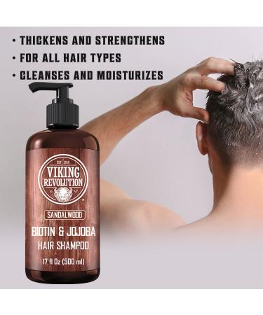 Viking Revolution Sandalwood Men's Shampoo with Biotin & Jojoba Oil | Natural Hair Loss Shampoo for Thinning Hair | Vitamin B5 Infused - 17 Oz - Buy Online on GoSupps.com