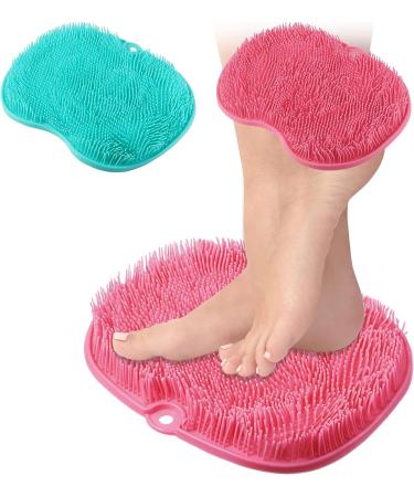 Rtteri Silicone Shower Foot Scrubber Set - Exfoliating Massager & Back Washer with Non-Slip Suction Cups - Pink/Green - For Men and Women - Buy Online on GoSupps.com