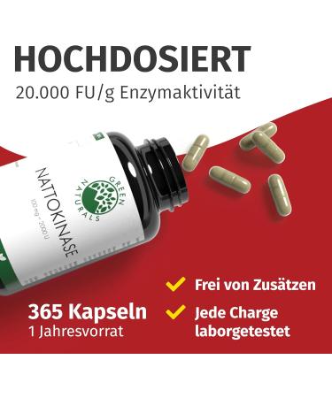 Nattokinase 20 000 FU/G | 100 mg Capsules | 365 Fermented Soybean Extract | Non-GMO | Green Naturals - International Shipping Available - Buy Online on GoSupps.com