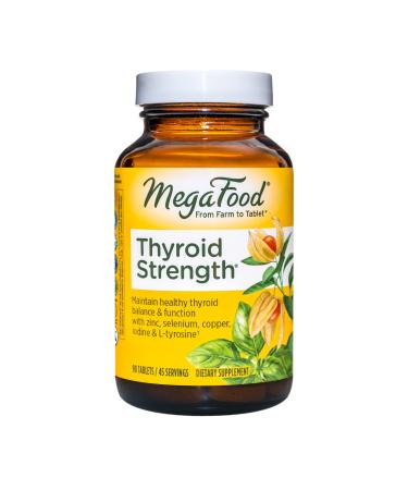 MegaFood Thyroid Strength - Mineral Supplement for Thyroid Support with Ashwagandha, Zinc, Iodine, L-Tyrosine, Selenium, and Copper - Gluten-Free - Made without Dairy - Vegan - 90 Tabs (45 Servings) 90 Count (Pack of 1)
