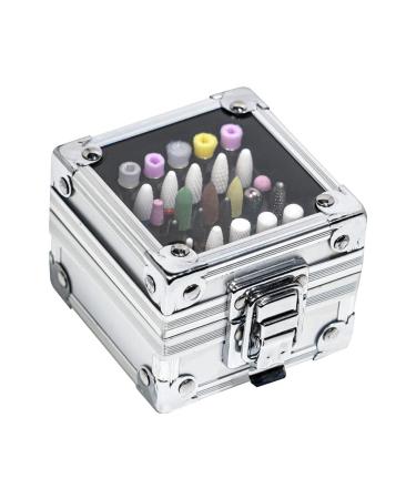 Appoo mental nail drill holder - stand 25 holes dust -tight drilling case |Salon organizer and storage box |Durable and light metal material