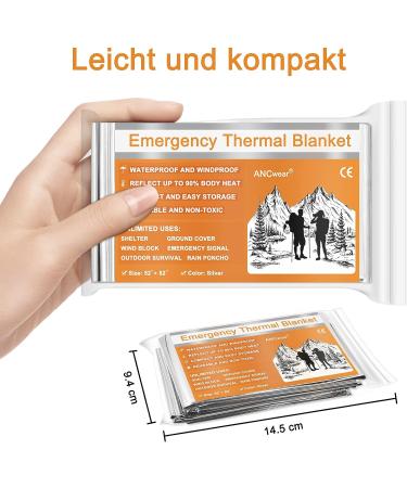 ANCwear Emergency Blankets 6 Pack - Foil Mylar Thermal Space Blankets for Outdoors, Hiking, Survival, First Aid - 52 x 82 Inches - Buy Online on GoSupps.com