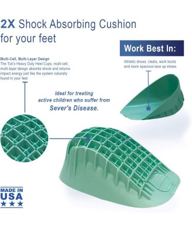 Tulis Heavy Duty Heel Cups - Shock Absorption for Plantar Fasciitis & Heel Pain - Made in USA - Green - 1 Pair - Buy Online on GoSupps.com