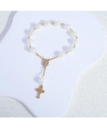 Oralgo Handmade Adjustable Rosary Bracelet | Silver Pearl Wrist Jewelry | Comfort Fit Religious Prayer Strap - Buy Online on GoSupps.com