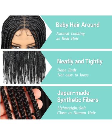 Humistwbiu Full Double Lace Front Box Braid Wig 36 Inch for African American Women - Lightweight Synthetic Hand Braided Wig with Baby Hair - Japan-made - Black (1B) - Buy Online on GoSupps.com