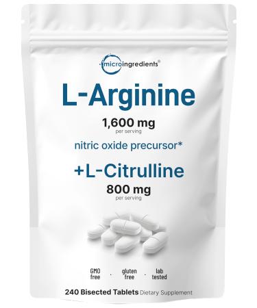 L-Arginine 1 600mg Nitric Oxide Supplement for Men with L-Citrulline 240 Bisected Tablets | Nitric Oxide Precursor | Muscle Energy & Heart Support | Non-GMO Gluten Free - 4 Month Supply