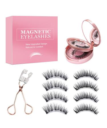 Magnetic Eyelashes Dual Magnetic False Eyelashes without Eyeliner Reusable Fake Eyelashes with Applicator No Glue Natural Look Pink Package(Magnetic Eyelashes)