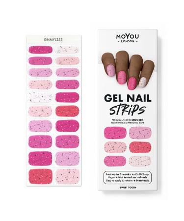 MOYOU LONDON Semi Cured Gel Nail Strips 20 Pc. Gel Wraps for Nails Get 1 Free UV Lamp when you Get 3 or More Easy Apply & Remove for Salon-Quality Manicure -Sweet Tooth