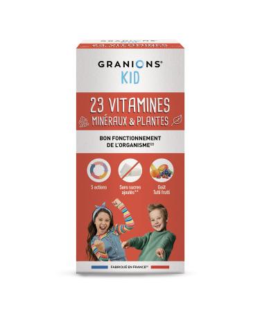 GRANIONS KID 23 VITAMINS AND TRACE ELEMENTS - Vitamins + Magnesium + Zinc + Beta Carotene + Calcium - Good Functioning of the Body - Tutti Frutti Flavor - For Ages 3 Years Aged - 200 ml - Made in