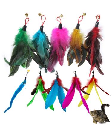 IOSPKKIO Pack of 10 Cat Feather Toys Replacement Cat Toy Magic Wand Refills with Storage Bag Cat Feather Refill Interactive Cats