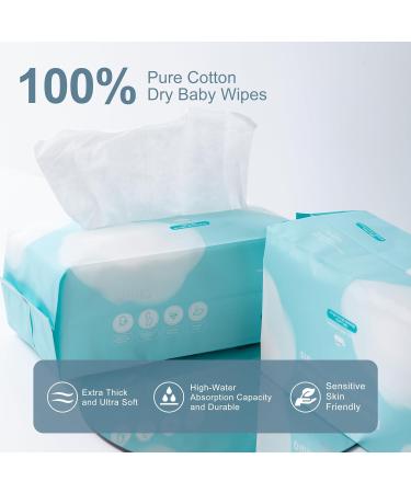 SHINO Ultra Soft Dry Facial Clean Wipes 640 Sheets 100% Pure Cotton Baby Wipes Use Wet or Dry Unscented & Hypoallergenic Tissue For Sensitive Skin Makeup Removal Baby Care Skin Care and Daily Use - 20CM X 20CM (8 packs) - Buy Online on GoSupps.com