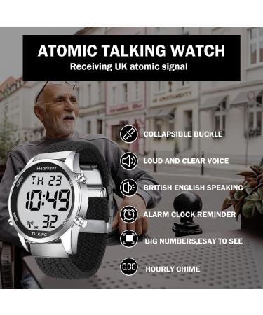 Hearkent Atomic Digital Talking Watch - British English Speaking, Radio-controlled, Big Numbers, Nylon Black - Ideal for Elderly and Visually Impaired - Buy Online on GoSupps.com