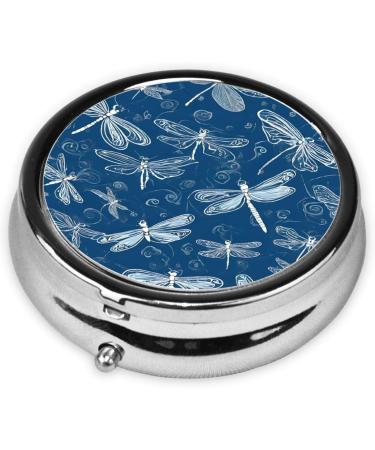 Blue Dragonfly Mini Round Pill Box - 3 Compartment Portable Organizer for Travel Home & Office - Buy Online on GoSupps.com