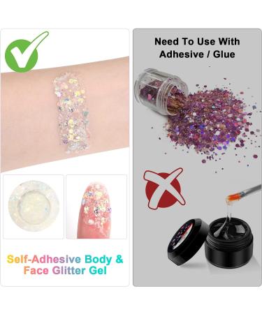 URAQT Body Glitter Gel 3Pcs - Holographic Mermaid Sequins Chunky Cosmetic Glitter Set for Face, Body, and Hair - Sparkling Festival Party Glitter in White, Pink, and Green - Buy Online on GoSupps.com