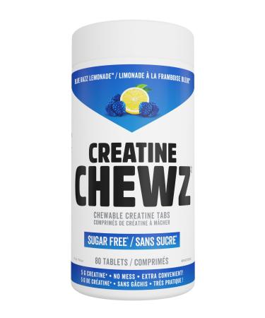 PVL Creatine Chewz Sugar Free Chewable Creatine Supplement for On-The-Go Use 5 g Monohydrate Per Day No Mixing or Mess 80 Chewable (Blue Razz Lemonade)