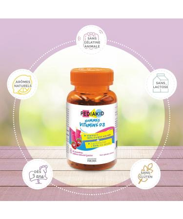 PEDIAKID - Gommes Vitamine D3 - Renforcement des d fenses naturelles - Croissance & r sistance - D s 3 ans - Go t Fraise - Couvre 100% des apports journaliers recommand s - 60 gommes Lot de 1 - Buy Online on GoSupps.com