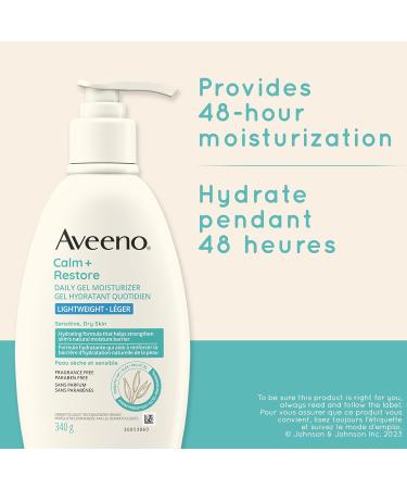 Aveeno Calm + Restore Daily Gel Moisturizer Prebiotic Oat Aloe Pro-Vitamin B5 Sensitive Dry Skin Relief Fragrance Free 340-grams - Buy Online on GoSupps.com