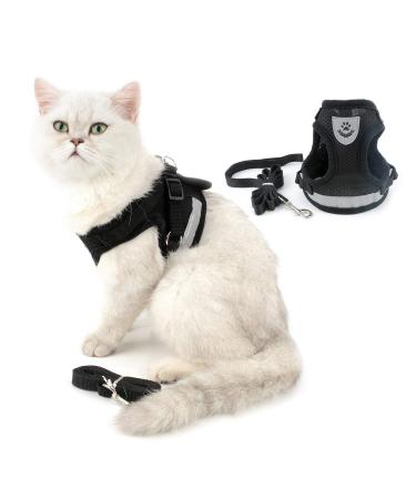 Ranphy cat dishes with a leash breakproof reflective padding chest harness puppy puppy dishes soft network fabric for small cat adult cats black XL XL (chest size: 52 cm) black