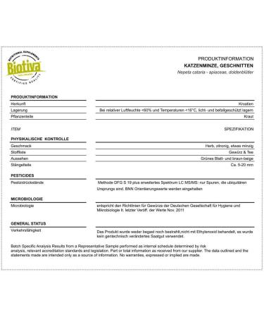  Biotiva Organic catnip 500g Nepeta cataria Catnip Lemon balm Mint for cats Packaged and tested in Germany by Biotiva - Buy Online on GoSupps.com