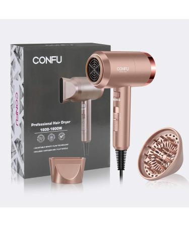Confu 1800W Light Hair Dryer with Styling Nozzle & Diffuser - 3 Heat & Speed Settings - Rose Gold | International Shipping - Buy Online on GoSupps.com