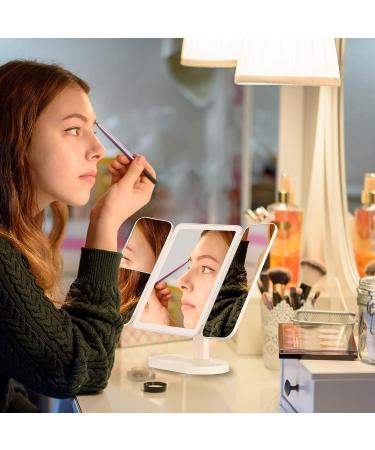 Makeup Mirror Vanity Mirror with Lights | 70 LEDs Trifold Mirror | 2X 3X 10X Magnification | Touch Control | Portable LED Mirror | White Pattern - Dual Power Supply - Buy Online on GoSupps.com
