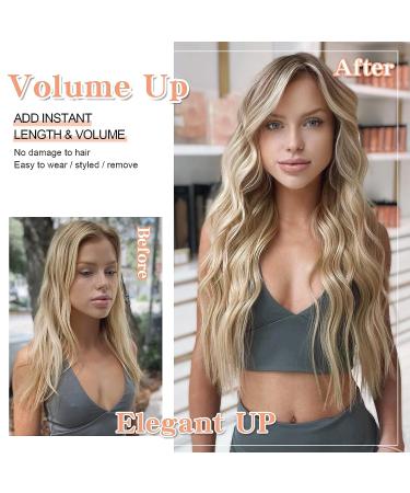 XIXIBI 20 Inch Ash Blonde Clip in Long Wavy Hair Extension - 4PCS Double Weft Synthetic Hairpieces for Women - Buy Online on GoSupps.com