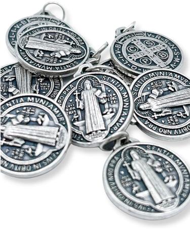 St. Benedict Medal Pendant Pack of 10 - 3/4 Inch Round Silver Oxidized Medals - Catholic Jewelry, Made in Italy - Buy Online on GoSupps.com