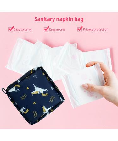 Sanitary Napkin & Menstrual Cup Storage Bag - Portable Pouch for Feminine Hygiene - Tibetan Blue Unicorn Design - Buy Online on GoSupps.com