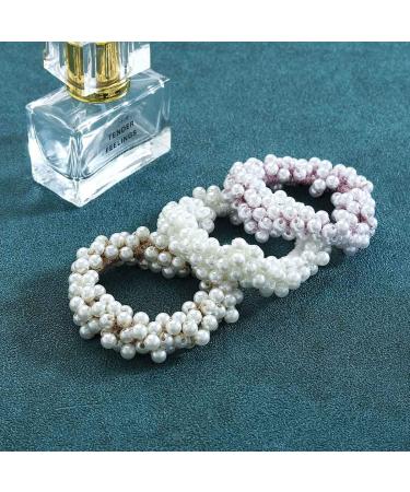 Brinie Pearl Champagne Hair Ties - Pack of 3 Elastic Scrunchies for Women and Girls - Buy Online on GoSupps.com