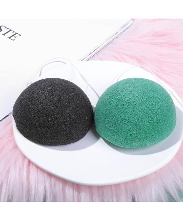 Sibba 2Pcs Natural Konjac Facial Sponges - Gentle Exfoliating Cleansing Sponge for Face and Body - Cleaning Puff Scrubber for Men, Women, Babies - Shower Bath SPA - Black & Green - Buy Online on GoSupps.com
