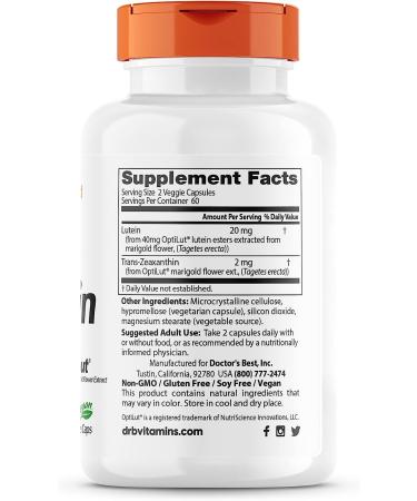 Buy Doctor's Best Lutein 20 mg with OptiLut - 120 Veggie Caps for Eye Health - Buy Online on GoSupps.com