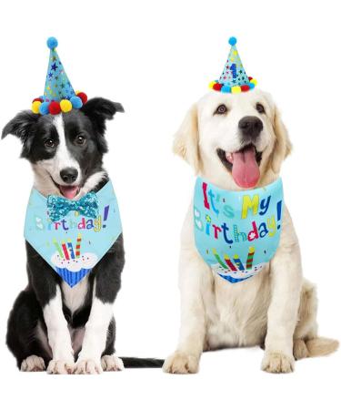 Dog Birthday Bandana Dog Birthday Party Supplies Dog Birthday Bandana Set with Cute Doggie Birthday Party Hat And Bow Tie for Small Medium Large Dogs Pets (Light Blue) - Buy Online on GoSupps.com